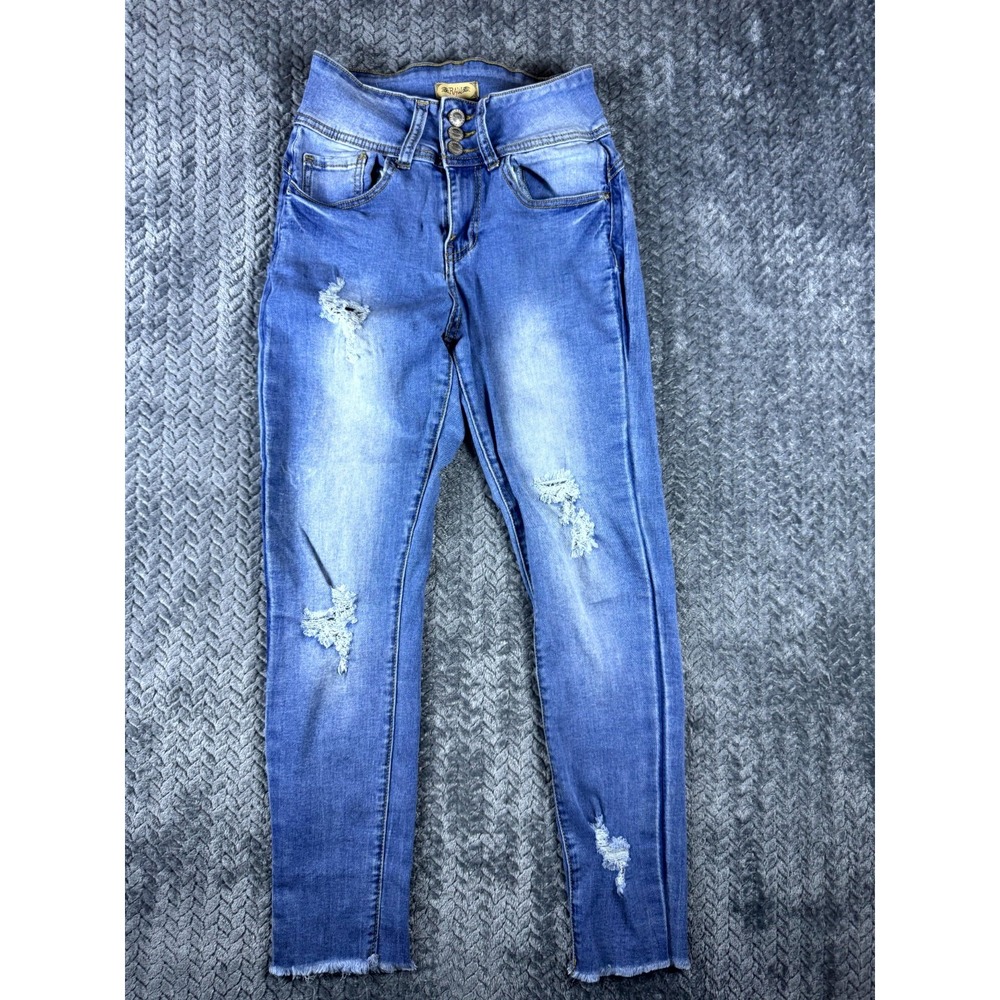 Raw 7 Skinny Jeans Womens 7 Blue Denim Light Wash Mid Rise Distressed Frayed Hem